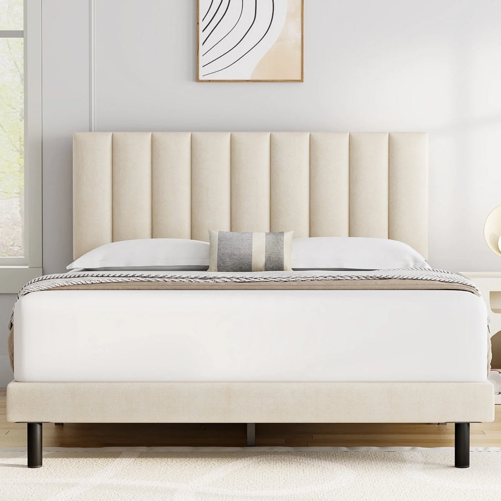Queen Upholstered Platform Bed Frame with Headboard J463