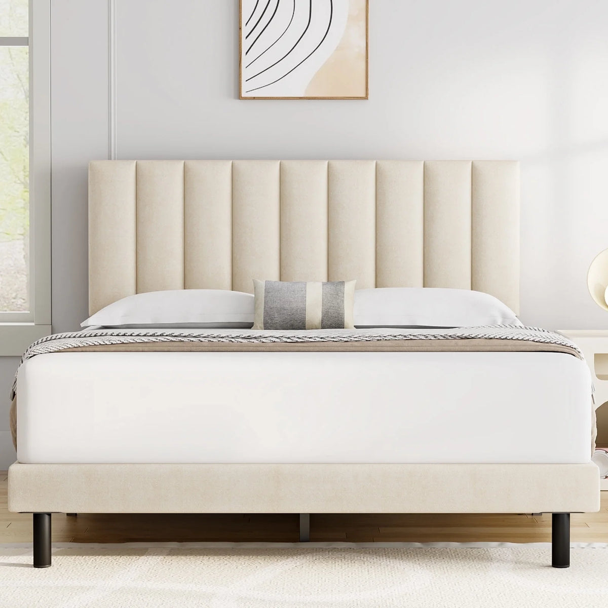 Queen Upholstered Platform Bed Frame with Headboard J463