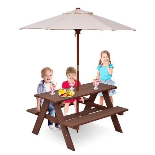 Wooden Kids Picnic Table with Umbrella G637