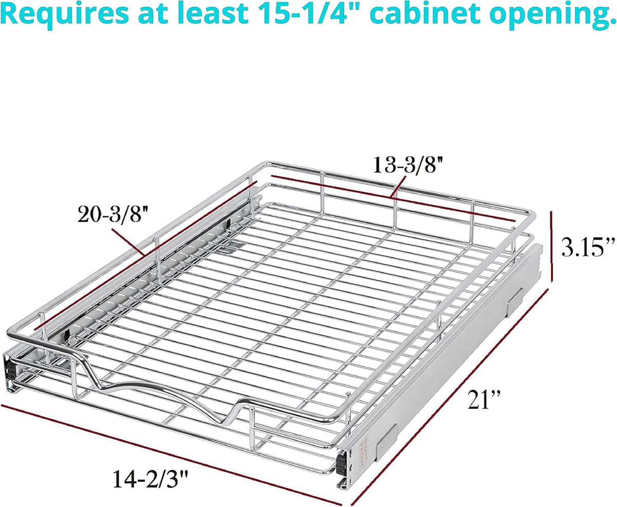 14"W x 21"D Chrome Wire Frame Pull Out Drawer Cabinet Organizer D8854