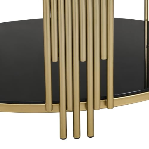 Black Round Coffee Table with Tempered Glass Tabletop and Metal Drum Base U480