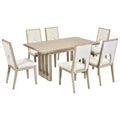 Natural Wood Wash 7-Piece Dining Table Set with 6 Upholstered Chairs K229