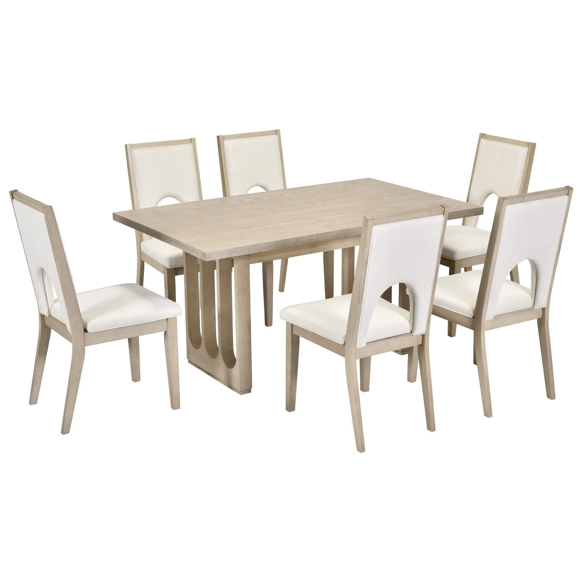 Natural Wood Wash 7-Piece Dining Table Set with 6 Upholstered Chairs K229