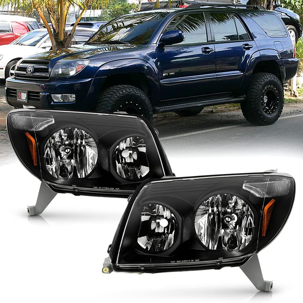 Black 2003 2005 Toyota 4Runner Headlights Headlamps Driver Passenger Side Q37524