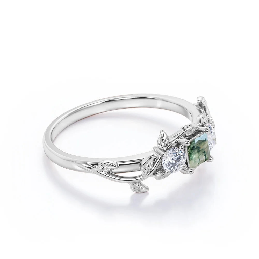 18K White Gold Plating over Silver Three Stone Engagement Ring D185523