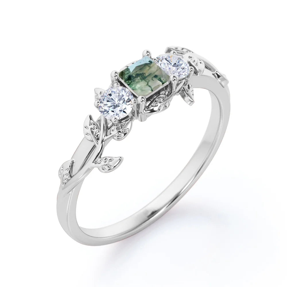 18K White Gold Plating over Silver Three Stone Engagement Ring D185523