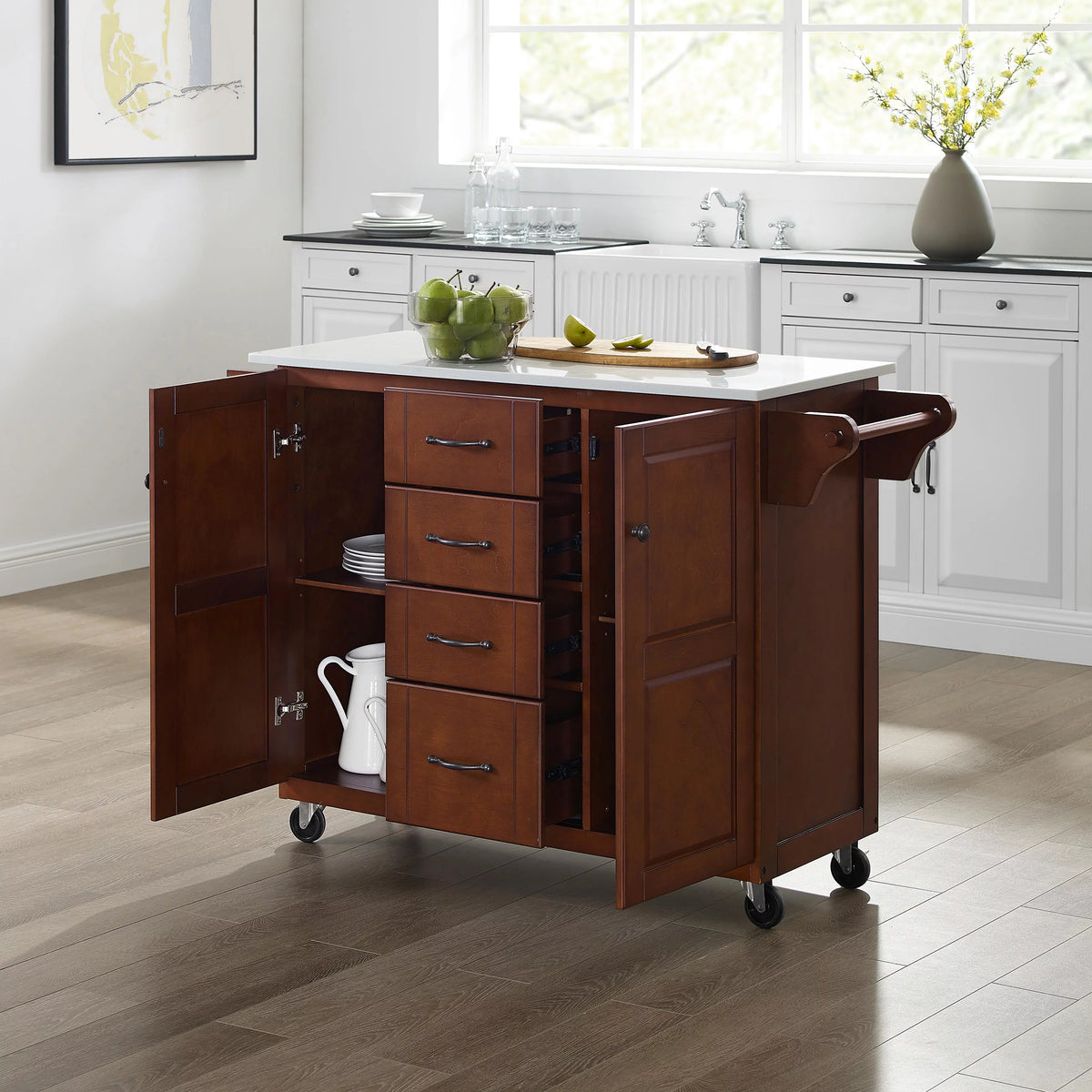 White Granite Top Kitchen Cart N7225