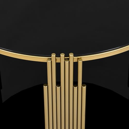 Black Round Coffee Table with Tempered Glass Tabletop and Metal Drum Base U480