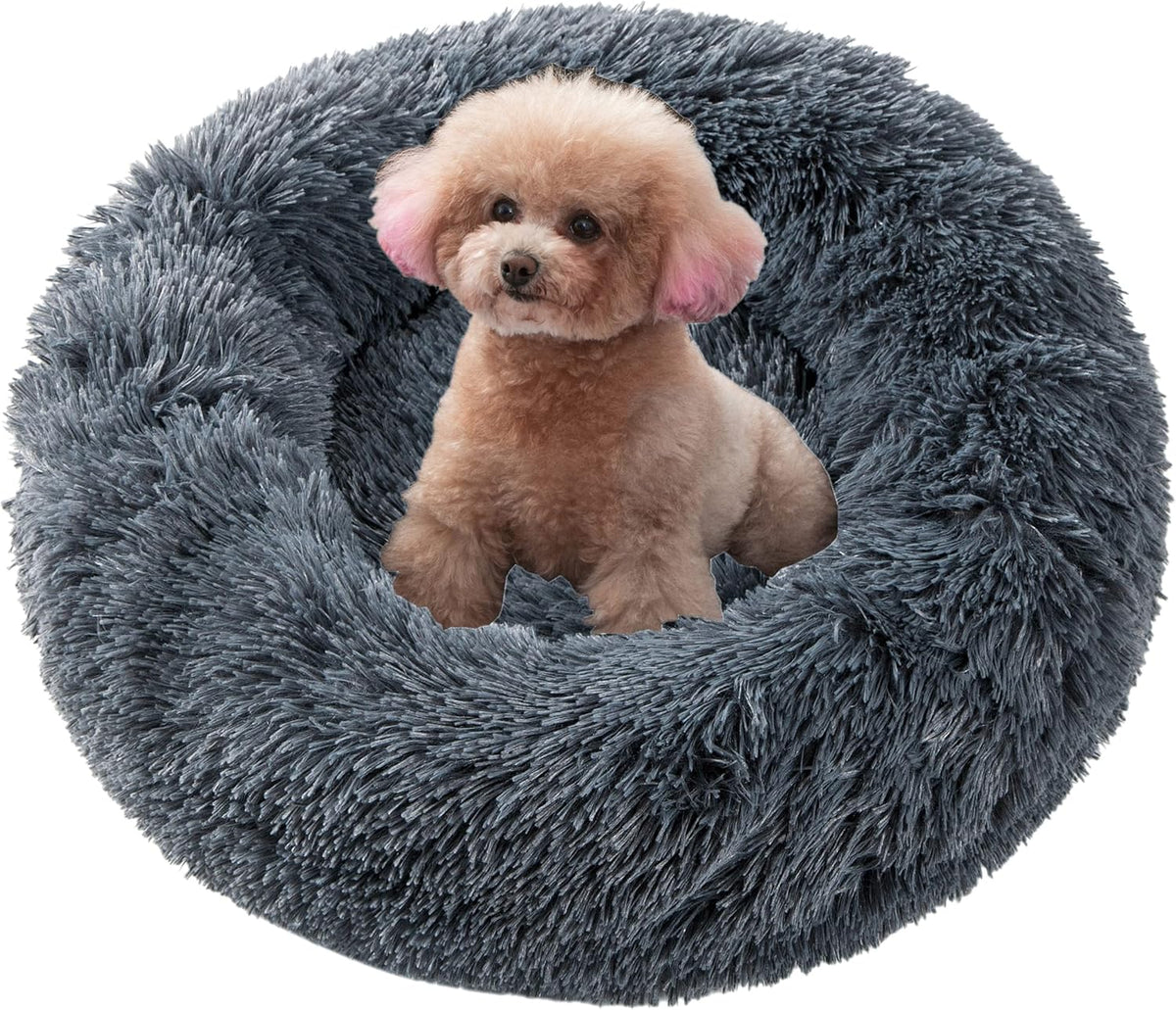 Faux Fur Donut Dog Bed 24x24 Dusty Blue Pack of 2 K3126