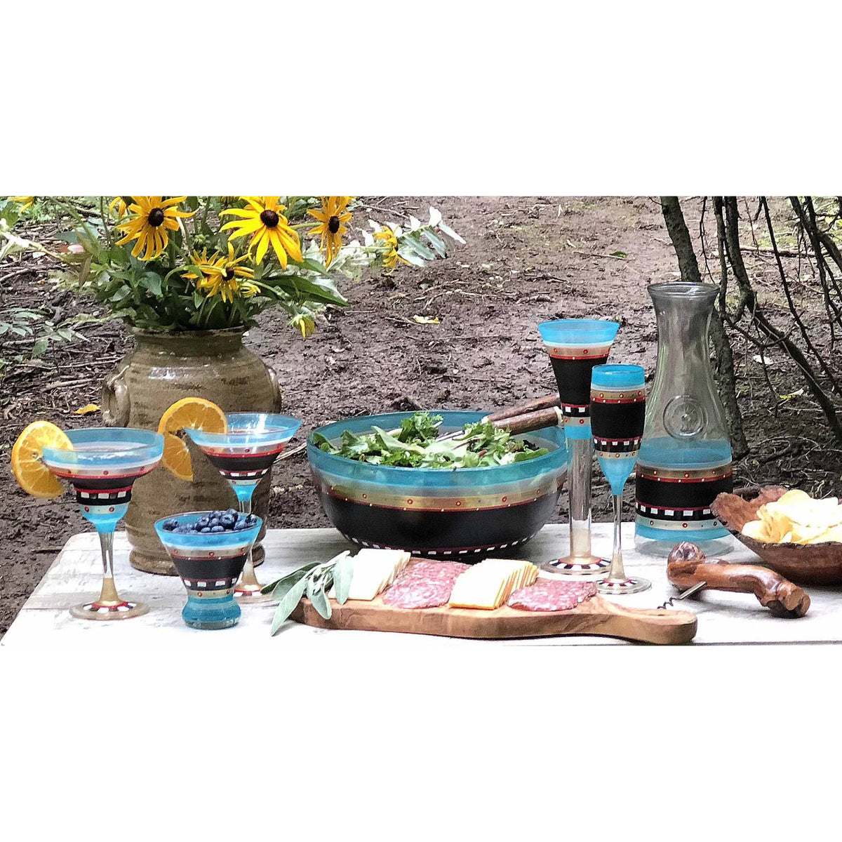 Set of 2 Blue Mosaic Hand Painted Martini Drinking Glasses M520223