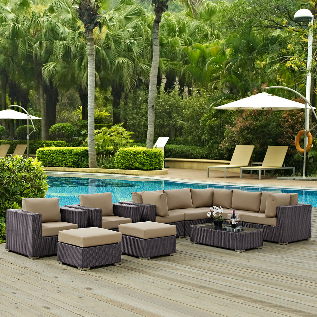 Brown Rattan 10 PCS Sectional Sofa Set Q5292