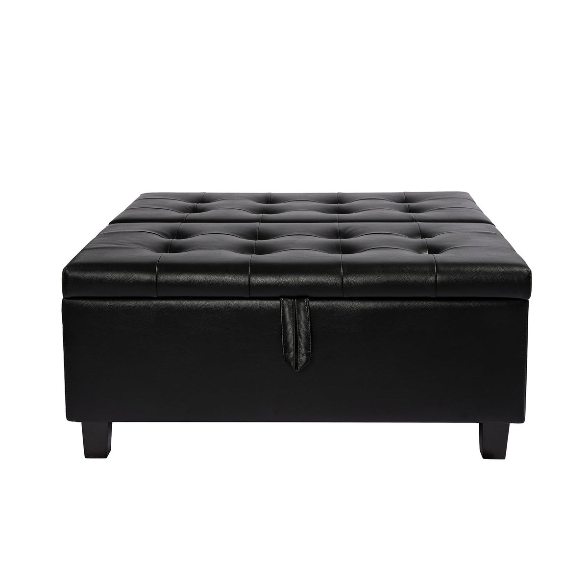 Black Air Leather Tufted Lift-Top Storage Ottoman Bench P121045