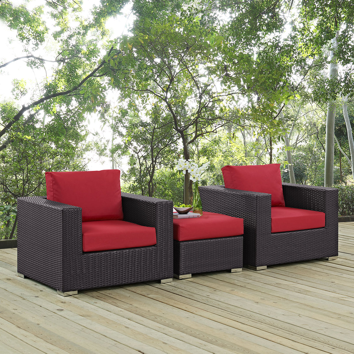 3 Piece Outdoor Patio Sofa Set in Espresso Red Y66909