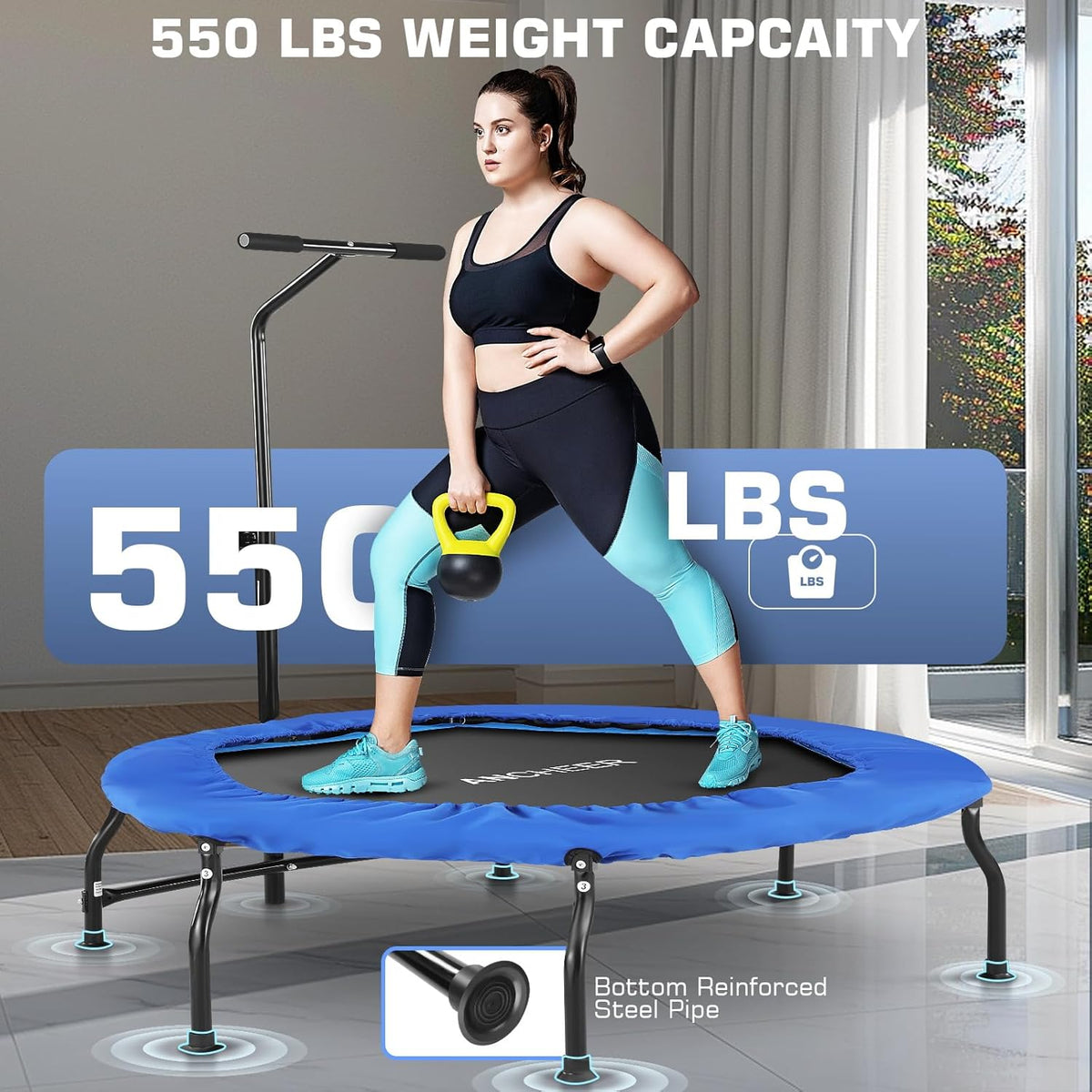 40/50" Foldable Mini Trampoline with Bungees and Adjustable Foam Handle U311