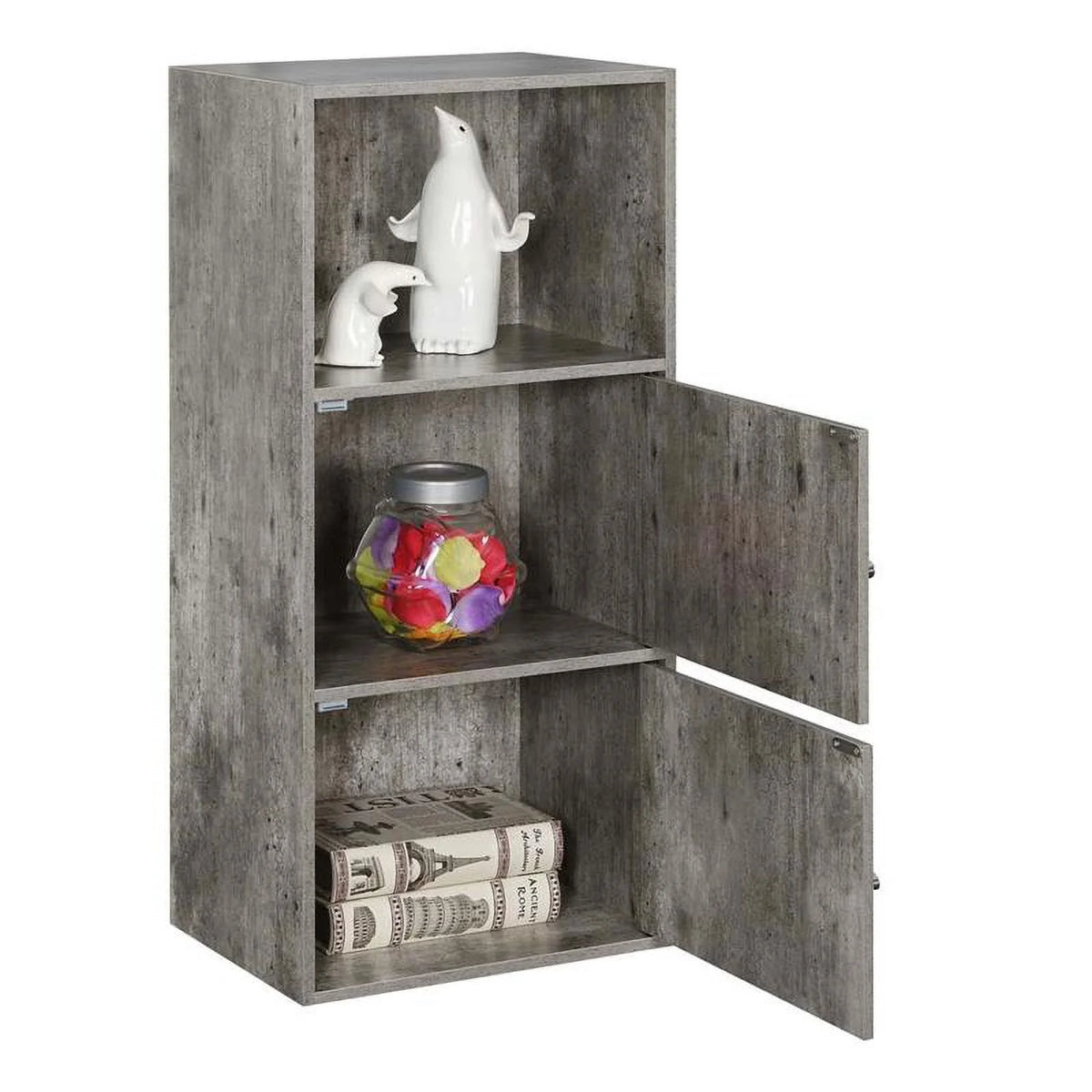 2 Door Gray Faux Birch Wood Cabinet R5259