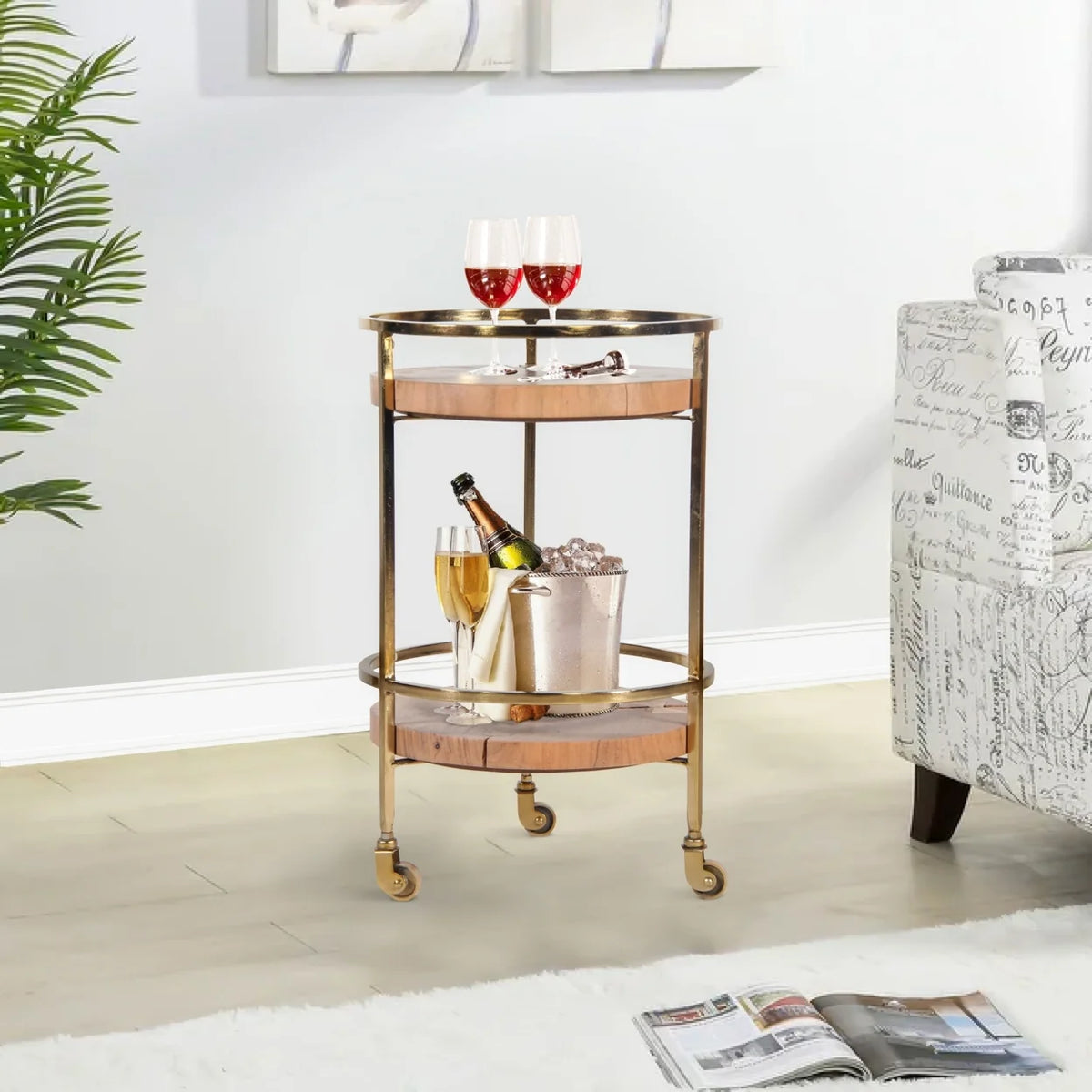34 Inch 2 Tier Tea and Bar Cart V6085