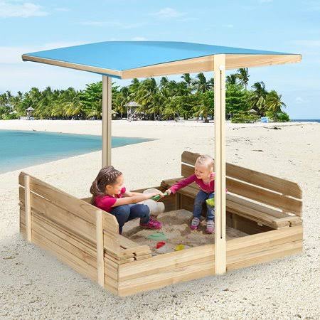 Wooden Outdoor Sandbox with Cover and Canopy N5794