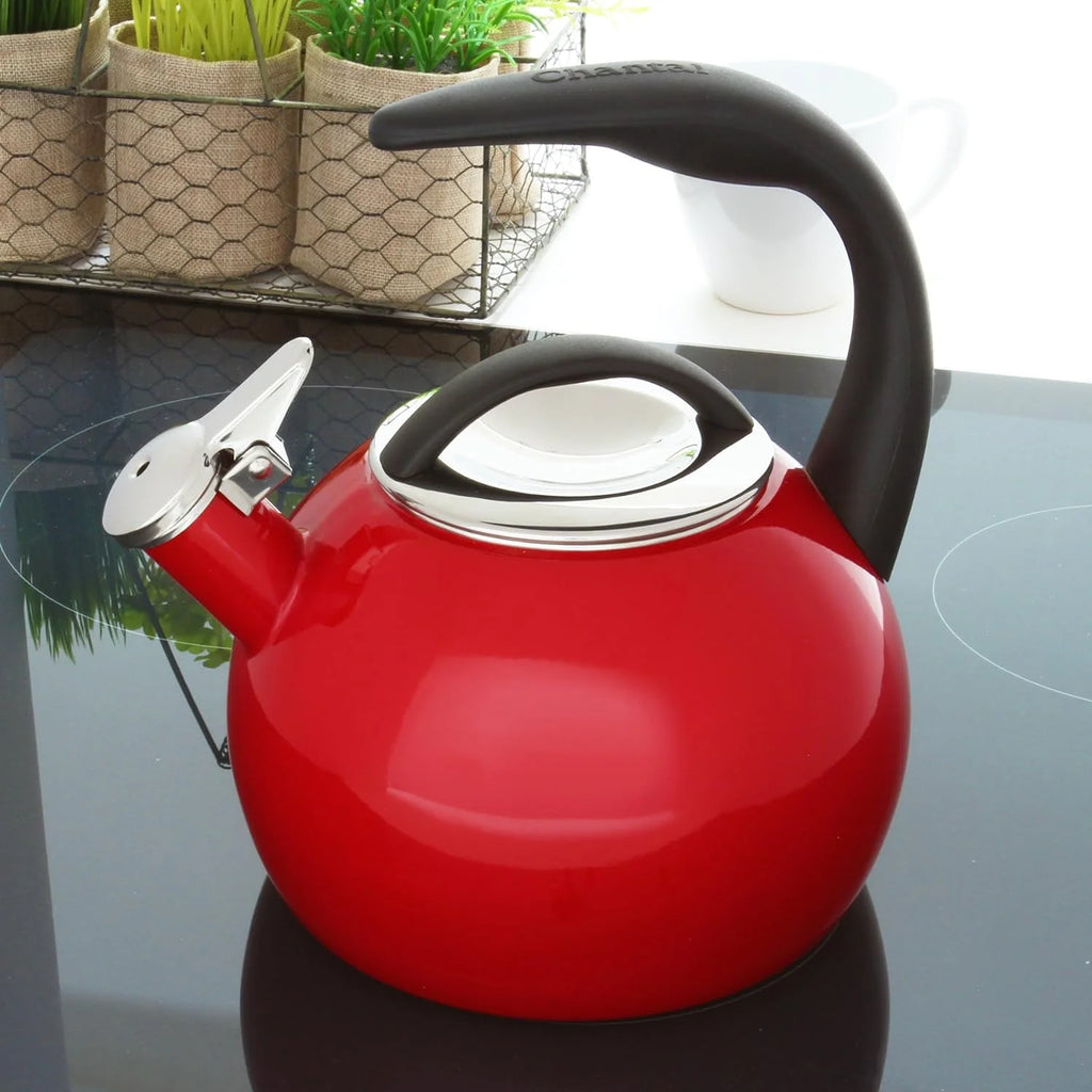 2 Quart Enamel On Steel Whistling Tea Kettle (Chili Red) B536