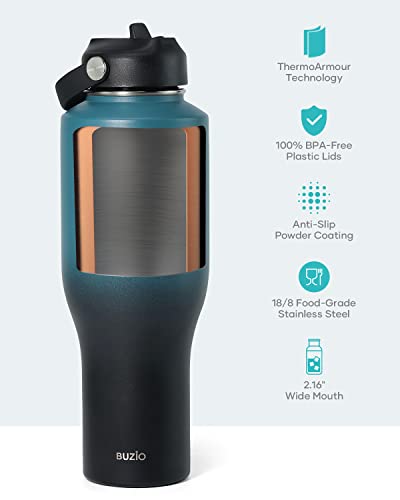 40 oz Insulated Double Wall Stainless Steel Tumbler with Handle Straw Lid and Flex Lid, Black D280