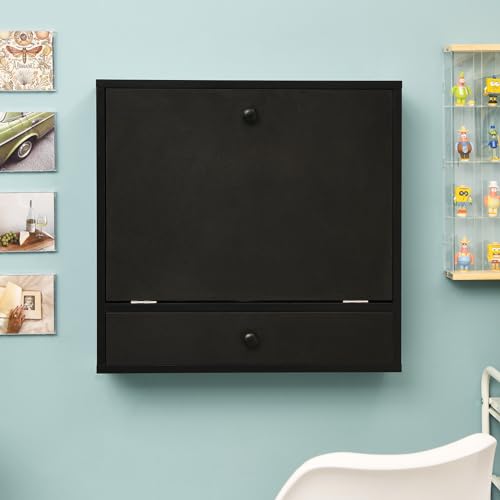 White Wall Mounted Desk with Storage Drawer and Shelves Z6934