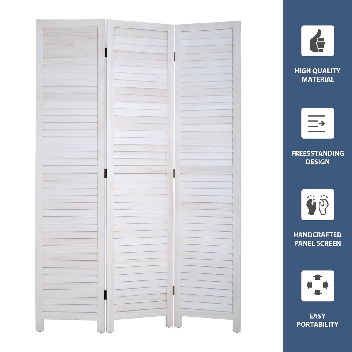 White 3 Panel Wood Room Divider J9397