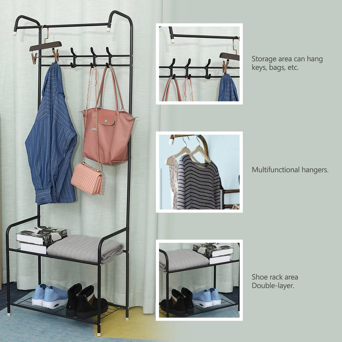 Metal Hall Tree Storage Organizer Shelf Clothes Stand H97016