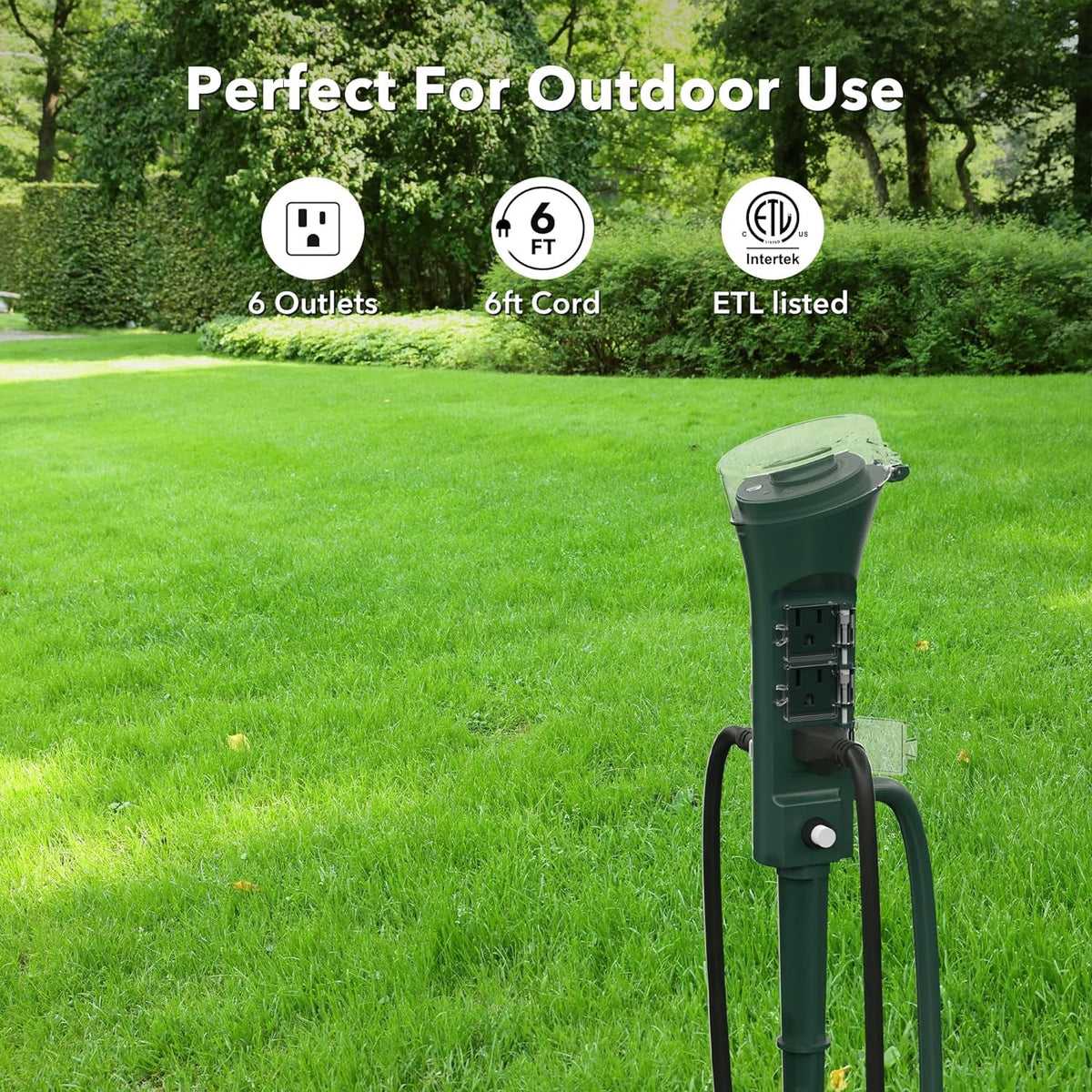 Outdoor Power Strip Yard Stake Timer 6 Grounded Outlets 6 ft Cord Weatherproof U7629