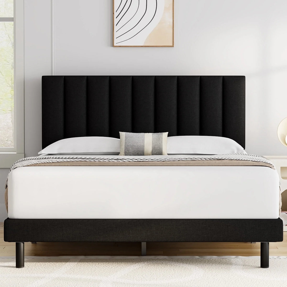 Queen Upholstered Platform Bed Frame with Headboard J463