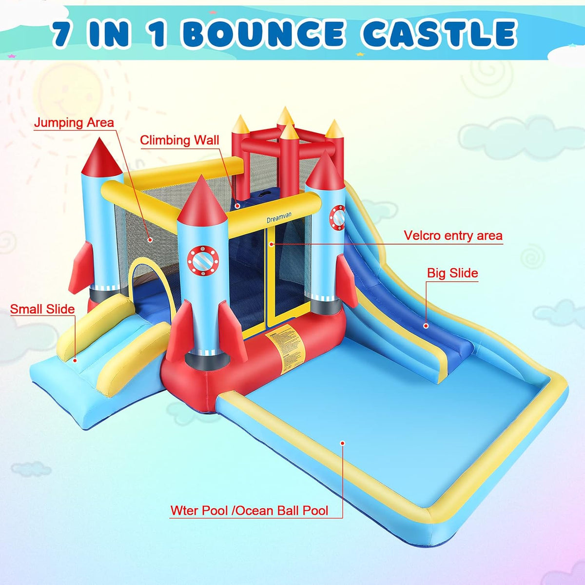 4-in-1 Children's Inflatable Bounce House with Pool and Slide A949015