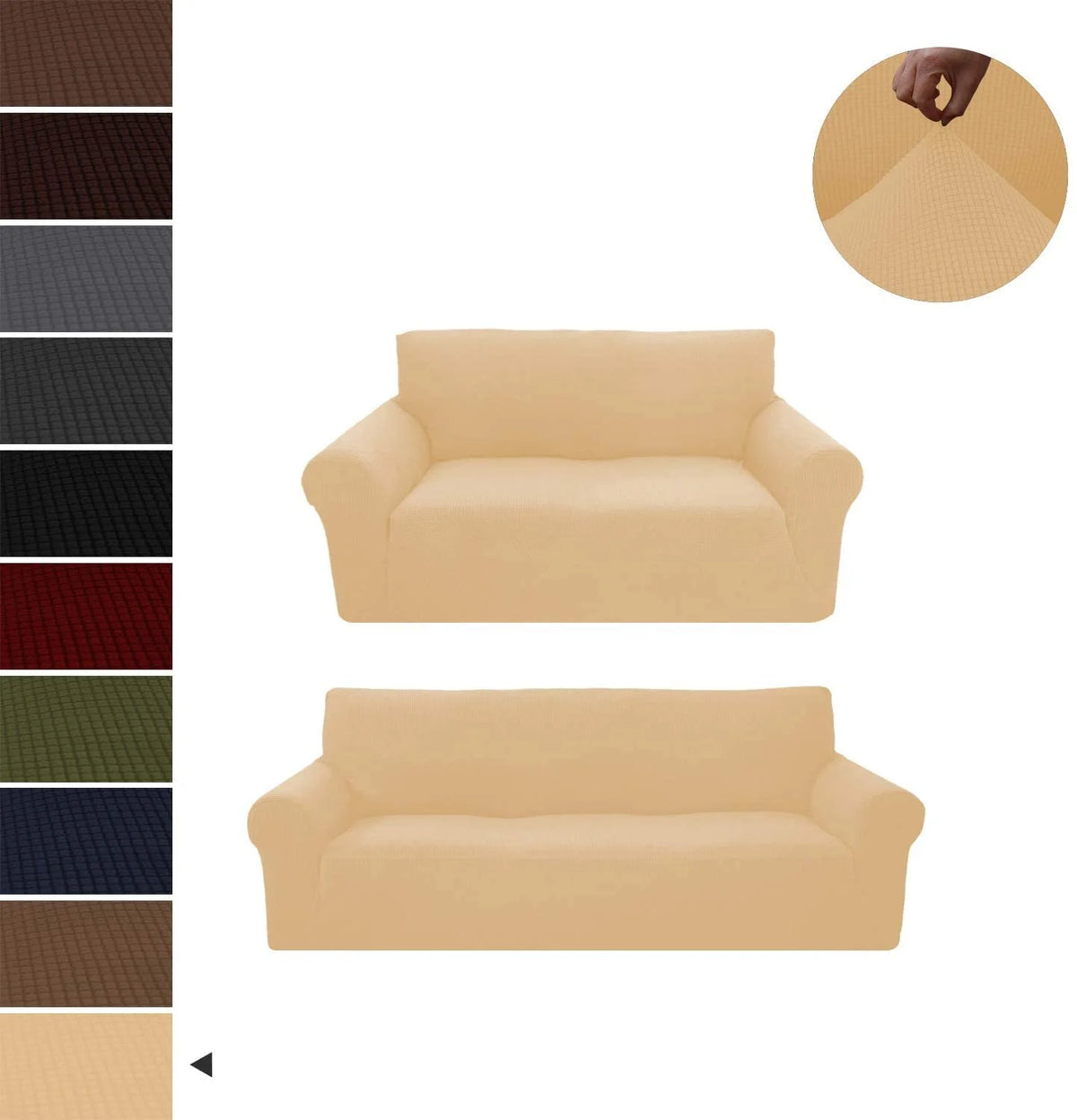 Beige/Cream 2-Piece Brushed Polyester Spandex SlipCover Set for Sofa Loveseat Couch H9217