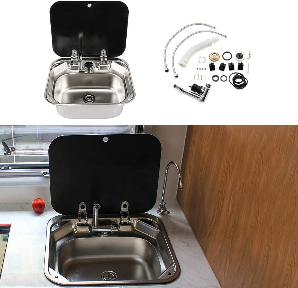 Stainless Steel Hand Wash Basin Sink with Folded Faucet Tempered Glass Lid U18336