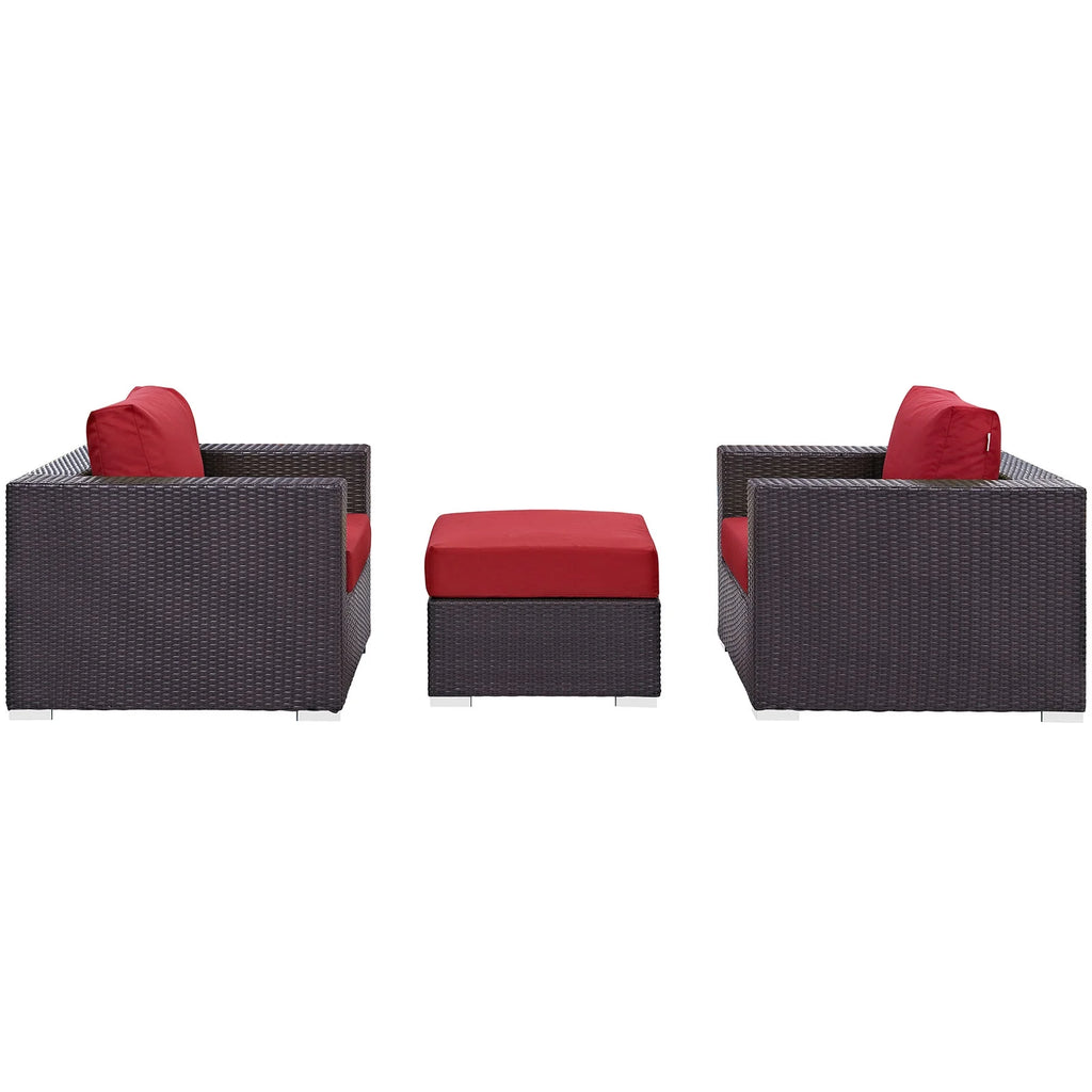 3 Piece Outdoor Patio Sofa Set in Espresso Red Y66909
