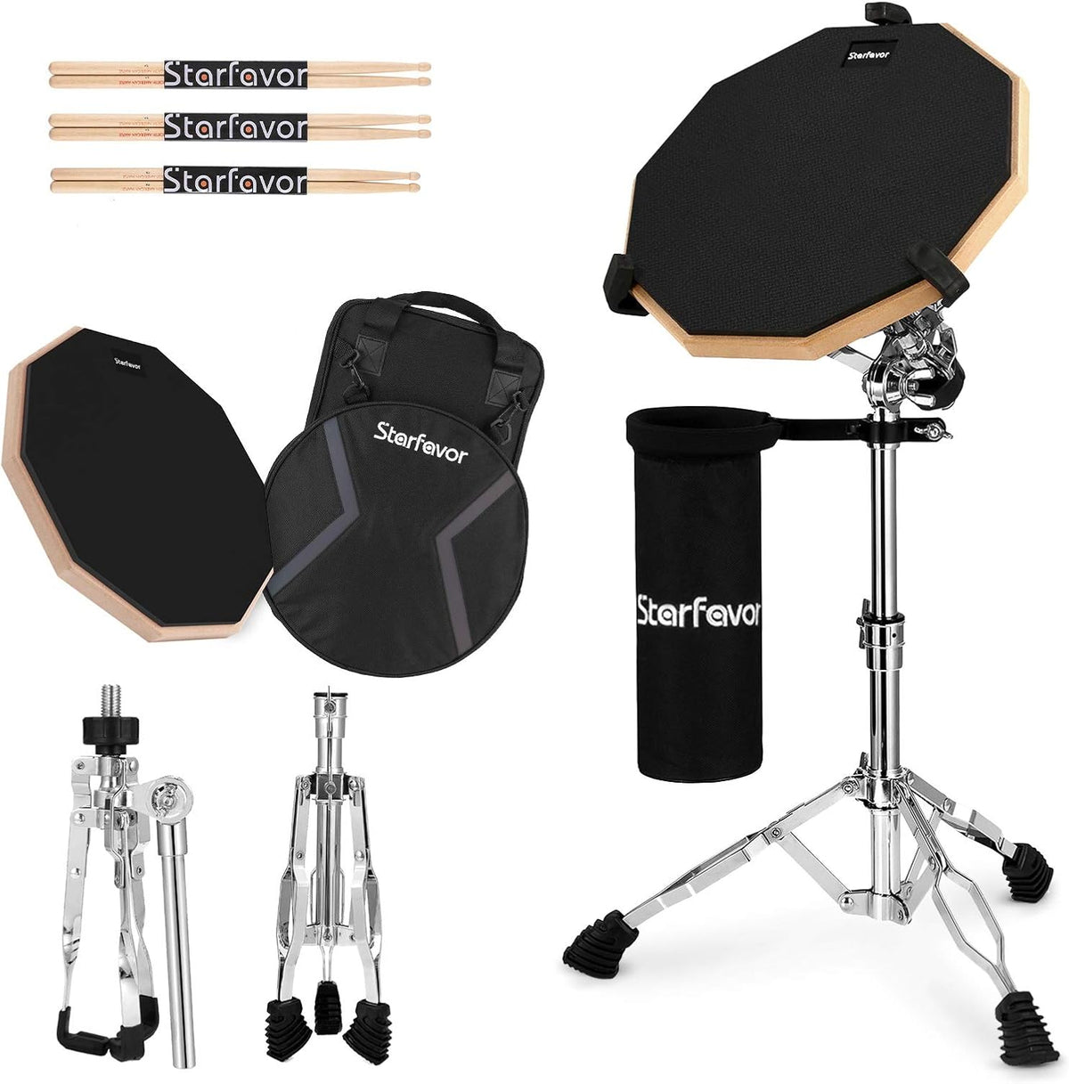 12-Inch Double Sided Silent Drum Practice Pad with Snare Drum Stand, Drum Sticks, Carrying Bag, Orange K71992