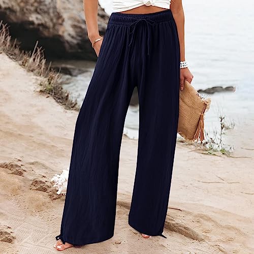 Loose Wide Leg Beach Pants with Elastic High Waist N7470