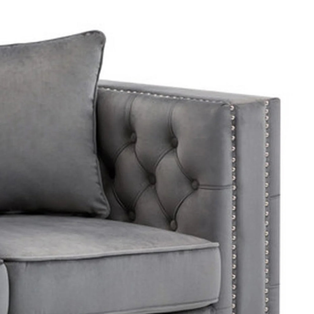 Gray Velvet Chesterfield Loveseat X1278