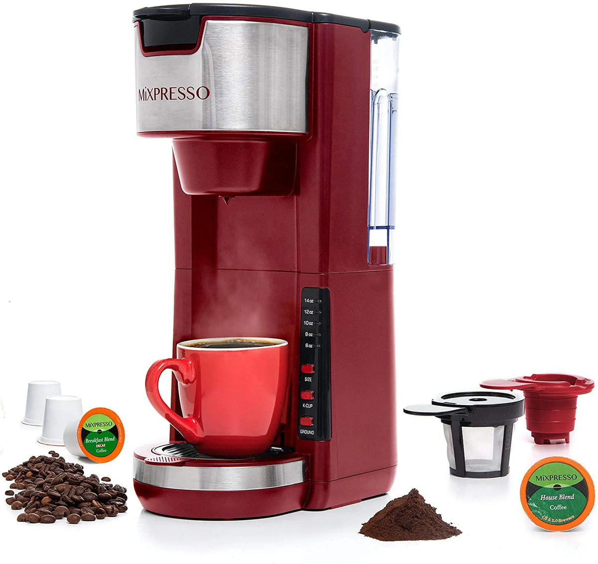 2 in 1 Single Serve Coffee Brewer with 30 oz Reservoir, 5 Brew Size, White H49218