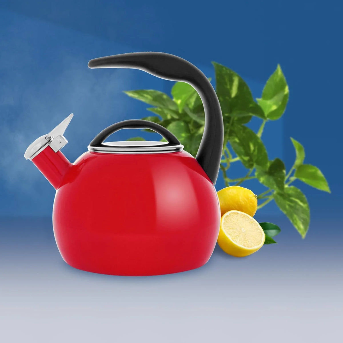 2 Quart Enamel On Steel Whistling Tea Kettle (Chili Red) B536