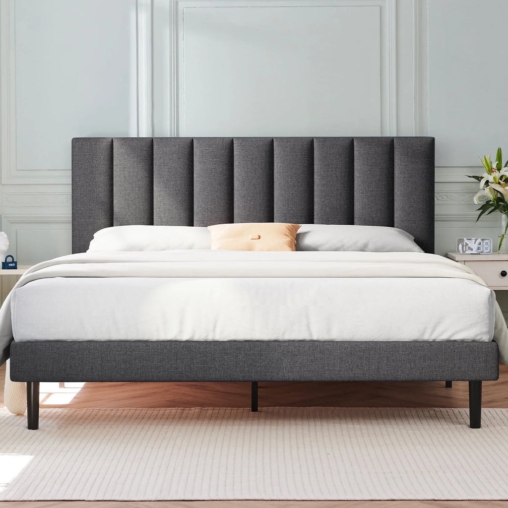 Queen Upholstered Platform Bed Frame with Headboard J463