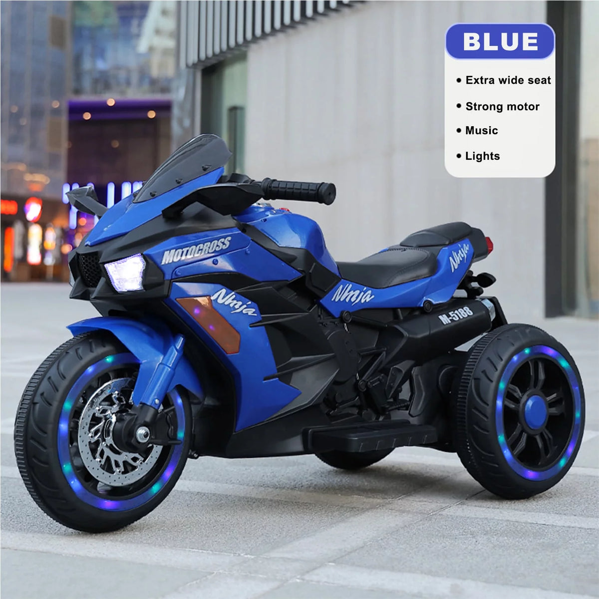 12v Battery Powered 3 Wheels Ride on Motorcycle with LED Lights Music Red R22071