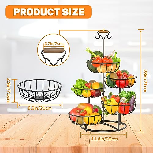Black Metal Wire 5 Tier Fruit Basket with Banana Hanger Q284