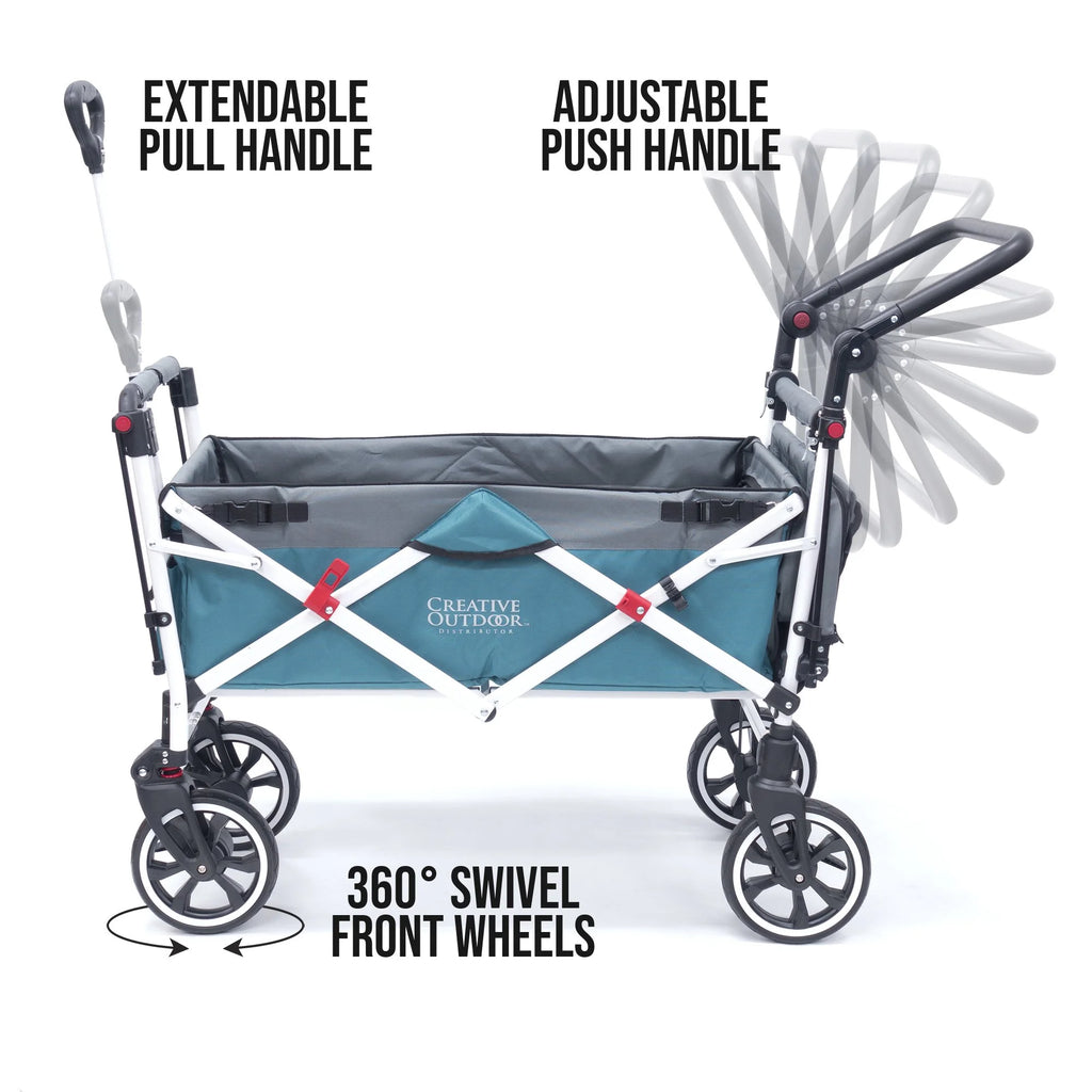 Teal Blue Push-Pull Folding Wagon Cart with Removable Cooler & Canopy V396263
