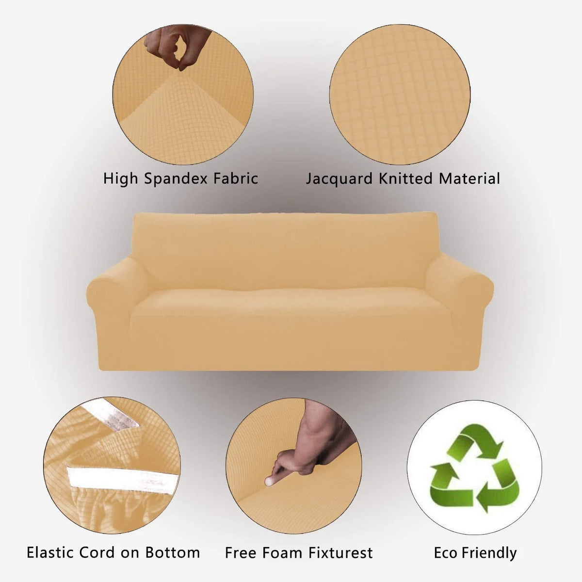 Beige/Cream 2-Piece Brushed Polyester Spandex SlipCover Set for Sofa Loveseat Couch H9217