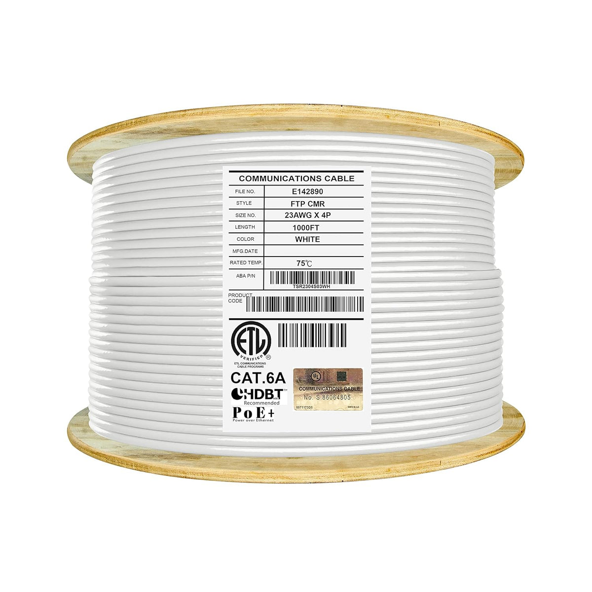 Cat6A Shielded Riser 1000ft FTP 23AWG Solid Bare Copper Ethernet Cable Reel Y254