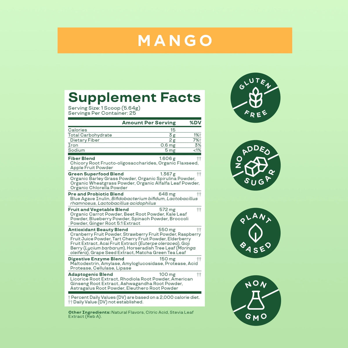 Greens & Superfoods Powder Mango 25 Servings Q235