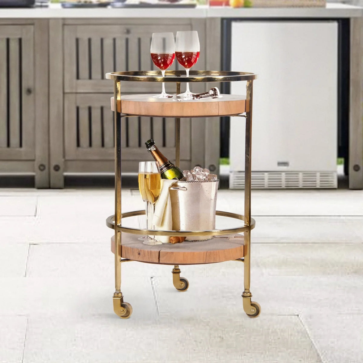 34 Inch 2 Tier Tea and Bar Cart V6085