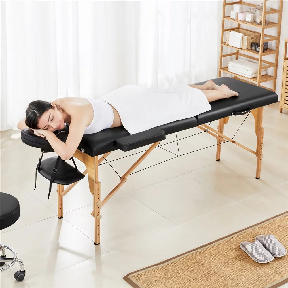 Folding Adjustable Massage Table Black Y554