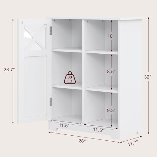 White 2 Adjustable Shelves Freestanding Bathroom Floor Storage Cabinet S911
