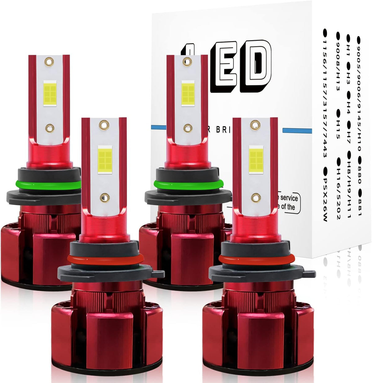 LED Headlight Bulbs 9005/HB3 High Beam + 9006/HB4 Low Beam Pack of 4 M78707