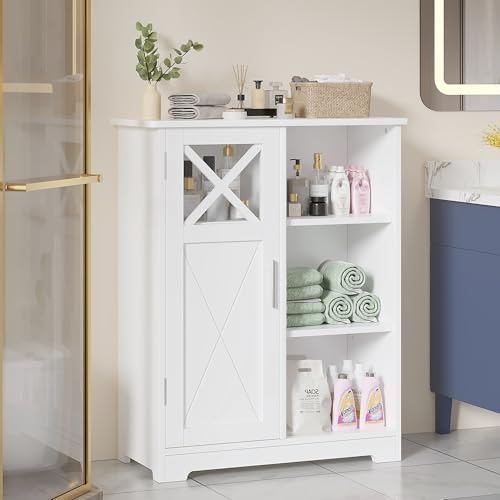 White 2 Adjustable Shelves Freestanding Bathroom Floor Storage Cabinet S911
