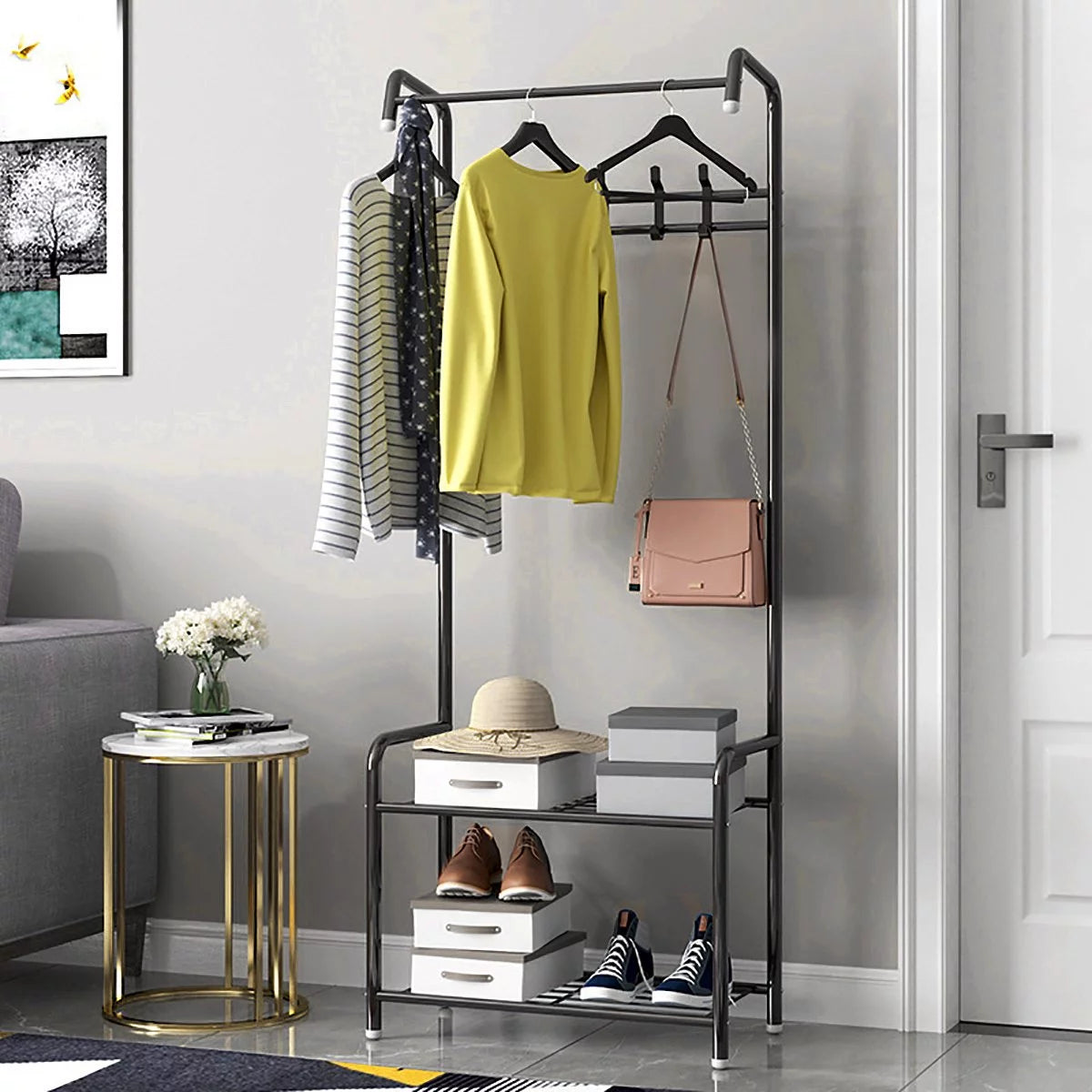 Metal Hall Tree Storage Organizer Shelf Clothes Stand H97016